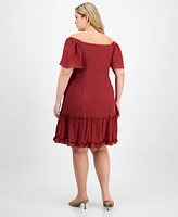Robbie Bee Plus Off-The-Shoulder Ruffled-Hem Dress