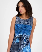 Robbie Bee Petite Printed Tie-Waist Sleeveless Dress