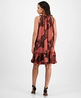 Robbie Bee Petite Printed Ruffle-Neck Shift Dress