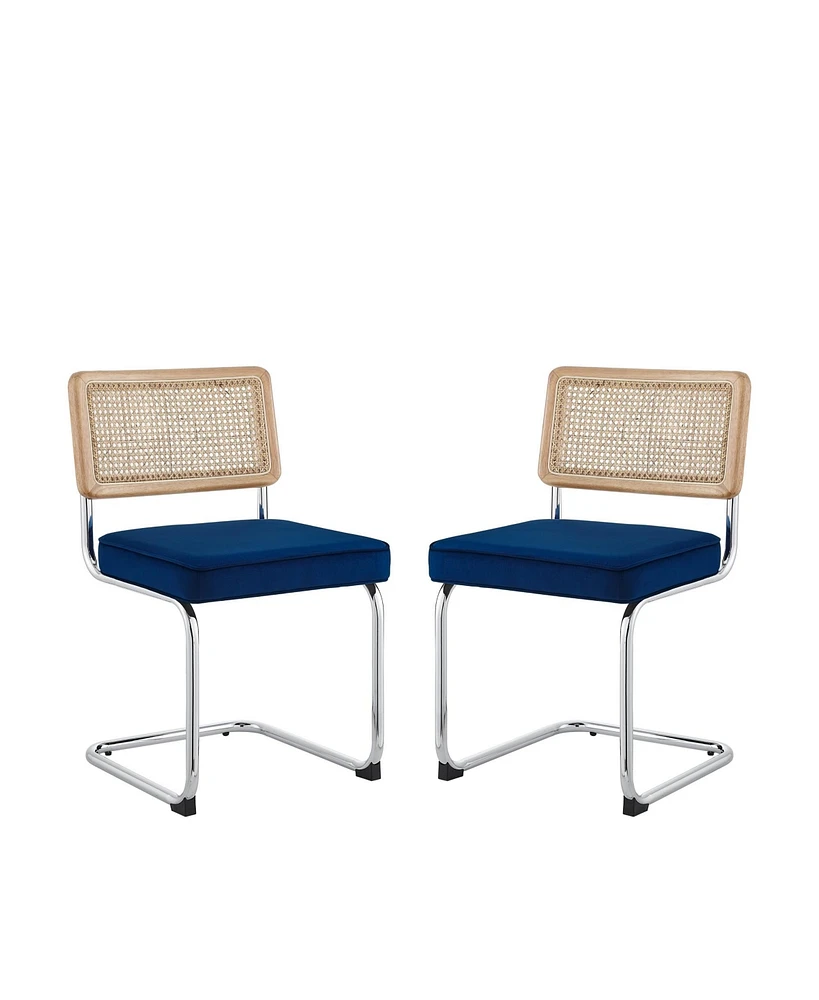 Set of Two Velvet Upholstered Dining Side Chairs with Stylish Design