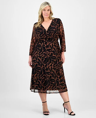 Connected Plus Printed Surplice Side-Tie Dress