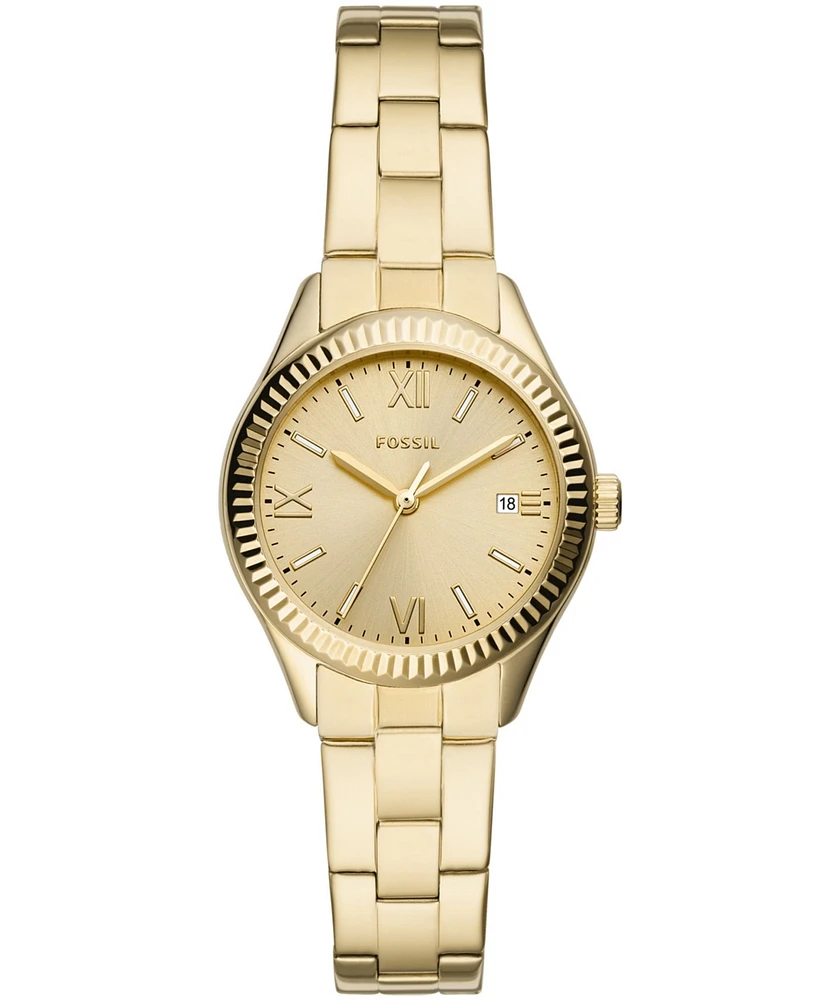 Fossil Women's Rye Three-Hand Date Gold-Tone Stainless Steel Watch, 30mm