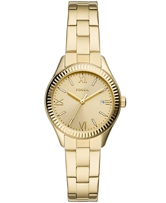 Fossil Women's Rye Three-Hand Date Gold-Tone Stainless Steel Watch, 30mm
