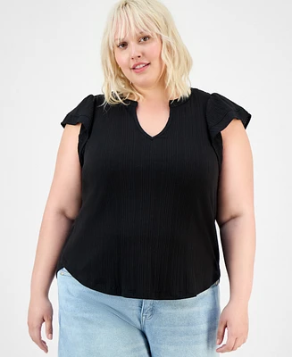 Democracy Trendy Plus Relaxed Flutter-Sleeve Top