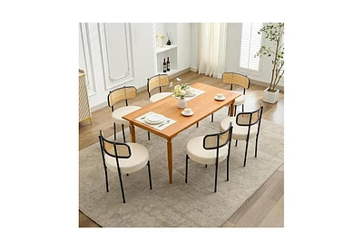 Dyhome Mid-Century Modern Dining Chairs, Room Chairs Set of 6 with Rattan Cane Back, Upholstered Boucle Metal Legs