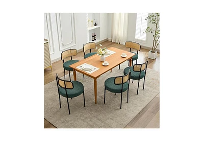 Dyhome Mid-Century Modern Dining Chairs, Room Chairs Set of 6 with Rattan Cane Back, Upholstered Boucle Metal Legs