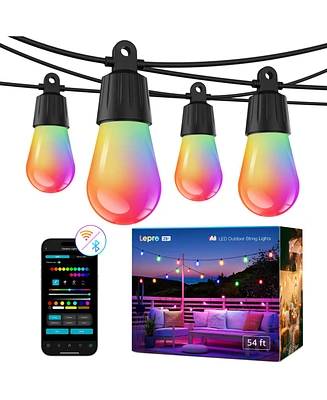 Lepro ZB1 Ai Smart Outdoor String Lights App Control, 54(42+12) ft Rgb+Ic+Warm White Outdoor Lights 15 Led Bulbs, Alexa Google Enabled, No Remote