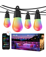 Lepro ZB1 Ai Smart Outdoor String Lights App Control,100(88+12)ft Rgb+Ic+Warm White Outdoor Lights 15 Led Bulbs, Alexa Google Enabled, No Remote
