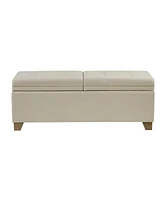 Upholstered Storage Bench with Tufted Split Top and Solid Wood Legs for Entryway or Bedroom-The Pop Home