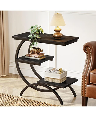 Tribesigns 3-Tier Small Side Table with Storage Shelves,Wood C-Shaped End for Living Room Space