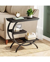Tribesigns 3-Tier Small Side Table with Storage Shelves,Wood C-Shaped End for Living Room Space