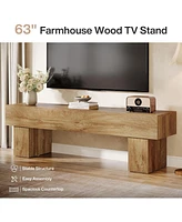 Tribesigns 63" Tv Stand, Farmhouse Entertainment Center, Low Tv Console Table for Living Room, Long Media Console Television Stands for 55/60/65