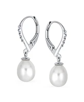 Bling Jewelry Simple Cz Pearl Teardrop Dangle Earrings Sterling Silver Lever back
