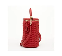 Susu Red Leather Purse Mini Crossbody Bag Weave Small Bucket Bag Women's Handbag