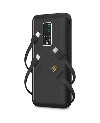GabbaGoods 10,000mAh Rapid Charging Power Bank with Lcd Battery Display, 4 Built-In Cables, and Phone Stand