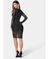 Bebe Women's Crystal Mesh Midi Dress