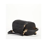 Susu Mini Purse Leather Black Crossbody Bag Weave Small Bucket Bag Women's Handbag