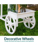 3-Tiered Flower Cart Display Stand with Wheels - Flower Display Stand or Planter - Wooden Cart with Chalkboard - White