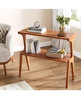 Tribesigns Set of 2 Narrow Side Table for Living Room, Farmhouse Slim End Table with Storage Shelves, for Bedroom, Small Spaces, Easy Assembly