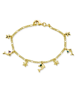 Bling Jewelry Tropical Vacation Honeymoon Jewelry Nautical Stars & Dolphin Charm Anklet Rolo Chain Ankle Bracelets 18K Gold Plated 10 Inch