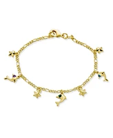 Bling Jewelry Tropical Vacation Honeymoon Jewelry Nautical Stars & Dolphin Charm Anklet Rolo Chain Ankle Bracelets 18K Gold Plated 10 Inch