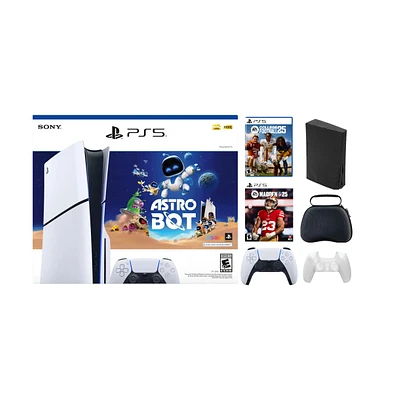 PS5 - Playstation 5 Disc Astrobot Bundle With Accessories, Extra Controller, College Football 25 & Madden Nfl 25 Game
