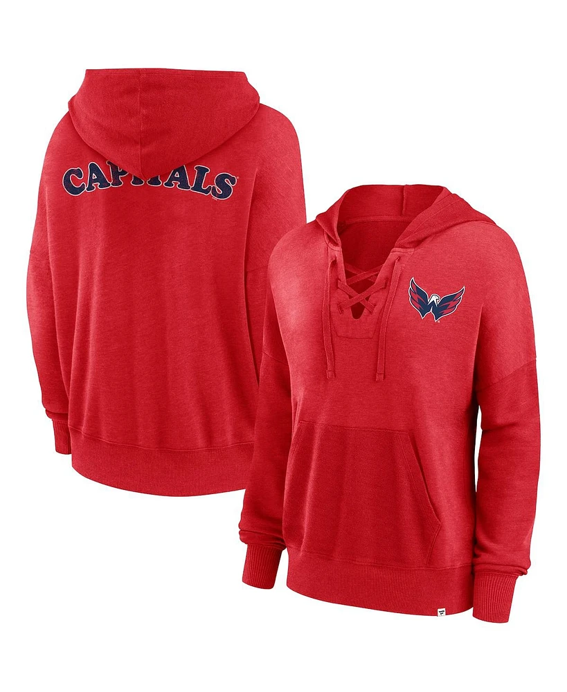 Fanatics Women's Red Washington Capitals Breakout Lace-Up Pullover Hoodie