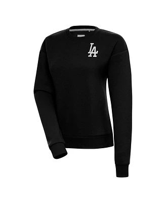 Antigua Women's Black Los Angeles Dodgers Brushed Metallic Victory Pullover Sweatshirt