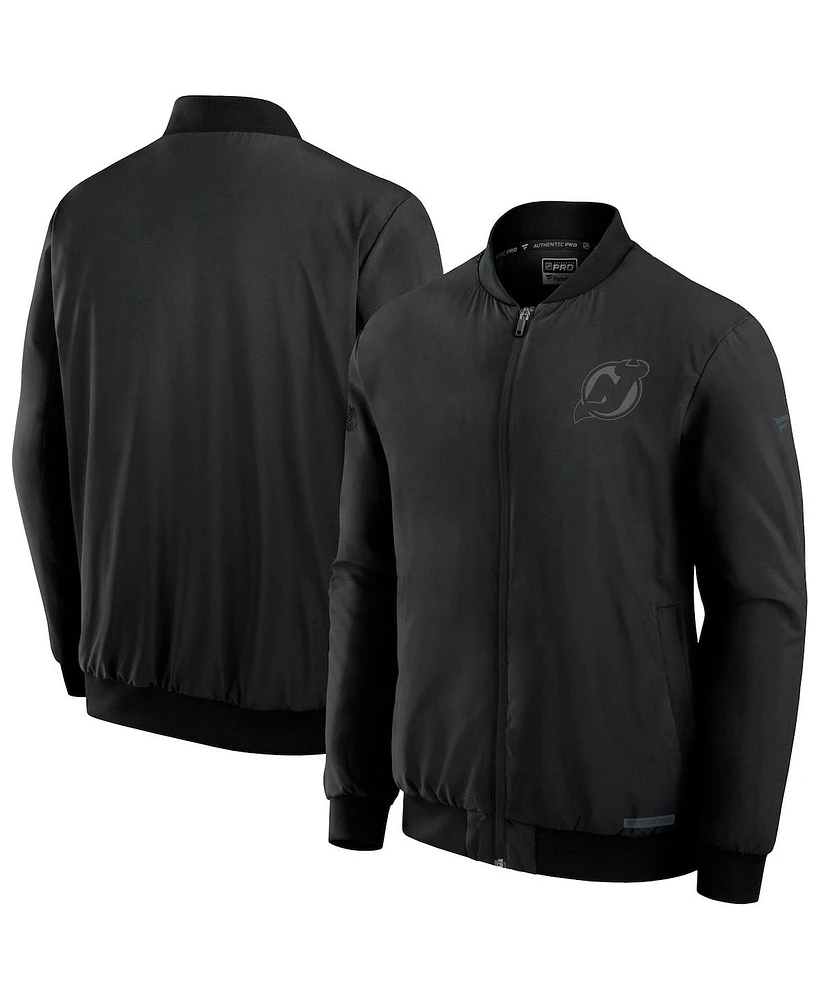 Fanatics Men's Black New Jersey Devils Authentic Pro Road Full-Zip Bomber Jacket