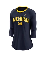 Jordan Women's Navy Michigan Wolverines Tri-Blend Raglan 3/4 Sleeve Top