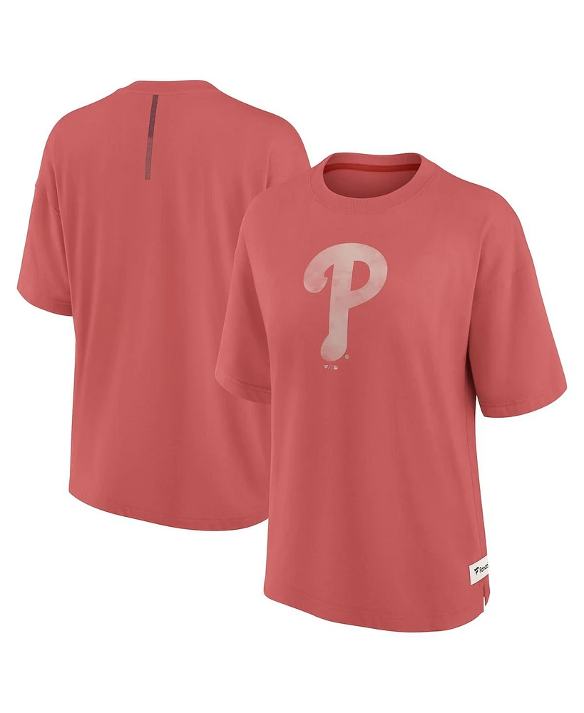 Fanatics Women's Red Philadelphia Phillies Oversized Elements Raw Edge Future Ground T-Shirt