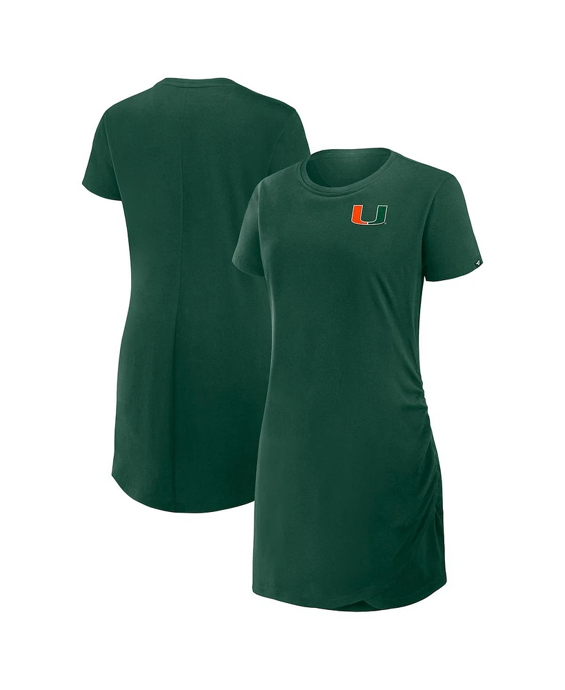 Fanatics Women's Green Miami Hurricanes Ruched Drape T-Shirt Dress