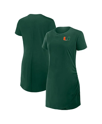 Fanatics Women's Green Miami Hurricanes Ruched Drape T-Shirt Dress