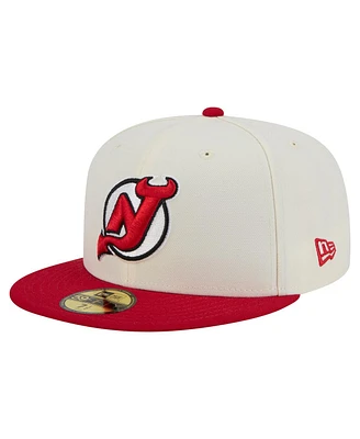 New Era Men's White Jersey Devils Chrome Two-Toned 59FIFTY Fitted Hat