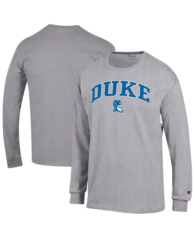 Champion Men's Heather Gray Duke Blue Devils Arch Over Logo Long Sleeve T-Shirt