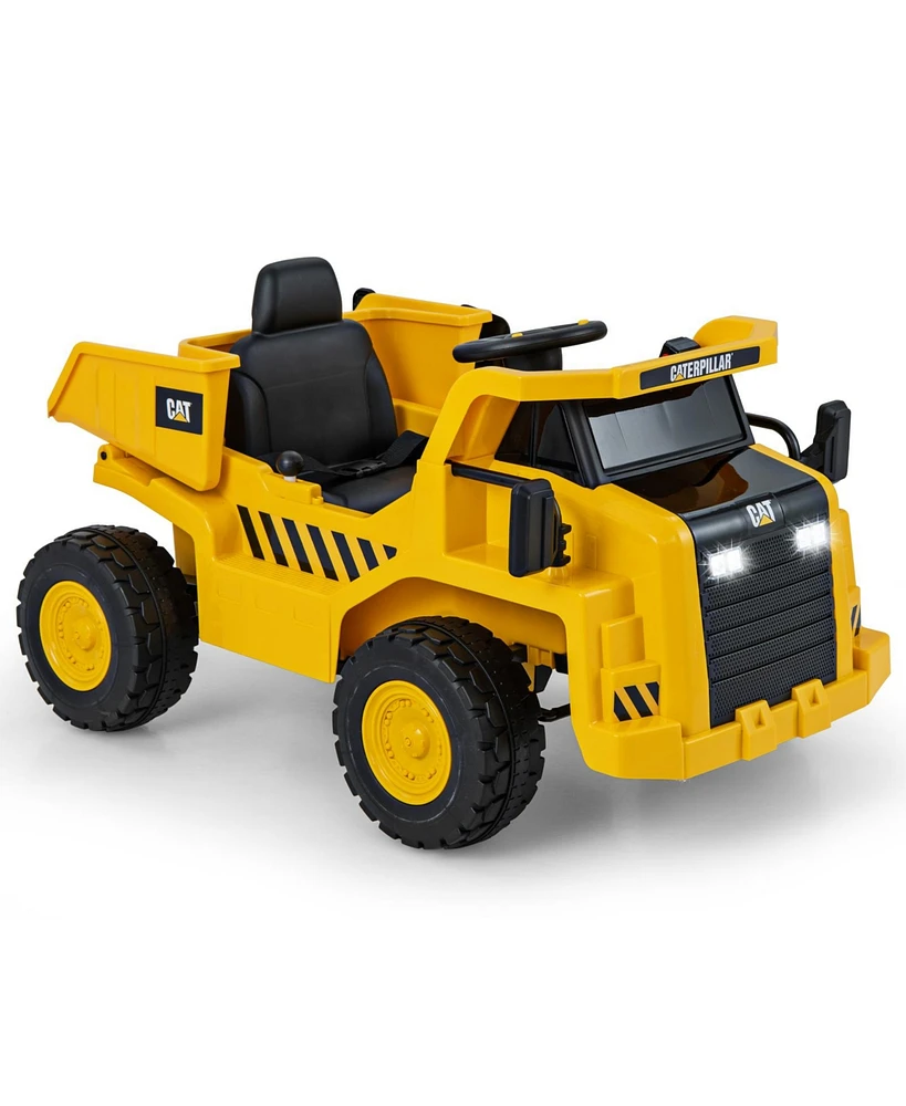 12V Caterpillar Licensed Kids Ride on Dump Truck with Tiltable Bump Bed