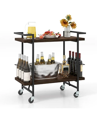 2-tier Home Bar Cart with Lockable Wheels and Heavy-Duty Metal Frame