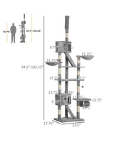 PawHut Floor to Ceiling Cat Tree, 94.5"-102.5" Adjustable Height Cat Tower