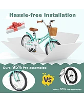 18 Inch Kids Bike Retro Bicycle with Adjustable Height and Basket for Ages 4-8 Years Old