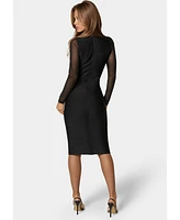 Bebe Women's V-Neck Bandage Dress with Illusion Sleeve