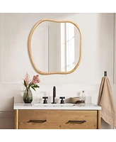 LuxenHome Natural Pine Wood Frame Square Irregular Wall Mirror, Accent and Vanity