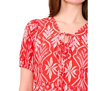 Msk Petite Placed Print Puff-Sleeve Swing Dress