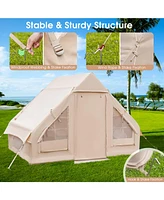 Inflatable Camping Tent with Pump, 4-6 People Outdoor Blow Up Cabin Tent with 7 Mesh Windows, 2 Doors, 4-Season Glamping Inflatable Cotton House Tent