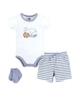 Hudson Baby Boys Bodysuit, Short And Sock, Milk Cookie Better Together