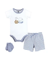 Hudson Baby Boys Bodysuit, Short And Sock, Milk Cookie Better Together