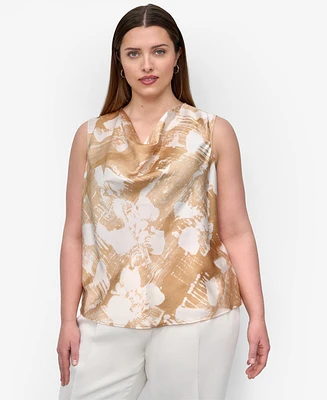 Dkny Plus Printed Cowlneck Sleeveless Blouse