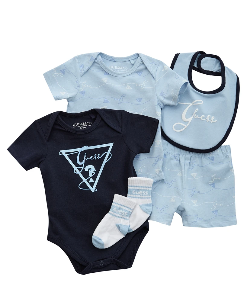 Guess Baby Boys 5-Piece Bodysuits, Shorts, Bib and Socks Set