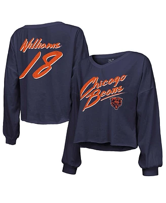 Majestic Women's Caleb Williams Navy Chicago Bears Name Number Off-Shoulder Script Cropped Long Sleeve V-Neck T-Shirt