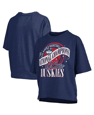 Pressbox Women's Navy UConn Huskies 2025 Ncaa Basketball National Champions World Ball Oversized Slub T-Shirt