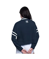 Starter Women's Navy New York Yankees Power Play Cropped Pullover Sweatshirt